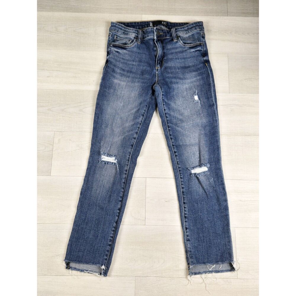 KUT from the Kloth Reese Ankle Straight Leg Jeans Size 0 Distressed Raw Hem